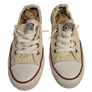 Converse Low Top Sneakers in Cream with Red Trim